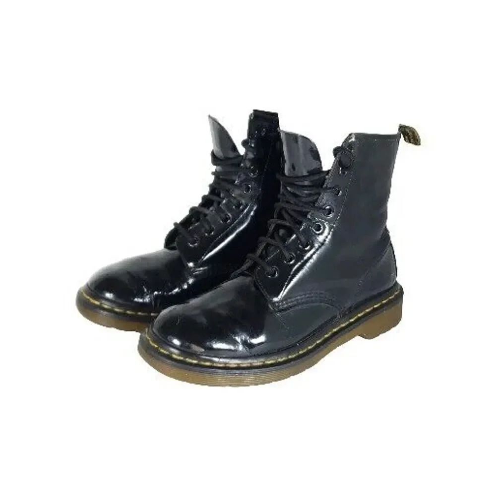 Dr. Martens Women's 1460 US7 Black Patent Leather side zip Lace Up Combat Boots